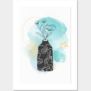 Flower vase watercolor painting - light blue paint Posters and Art